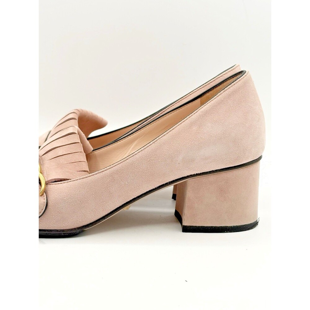 Gucci Pink Suede Fringe Marmont GG Logo Block Heel Low Heel Pumps Size EU 37 - Picture 9 of 14